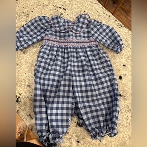 Charming little one blue gingham with pink smocking